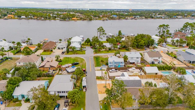 an aerial view of a city with houses