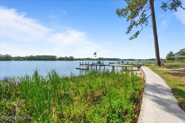 a view of a lake with outdoor space