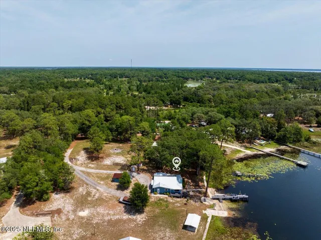 a view of a lake with a city