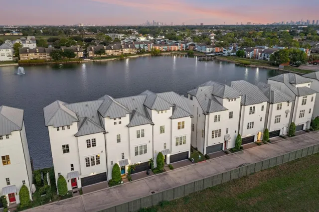 a view of a lake with a city