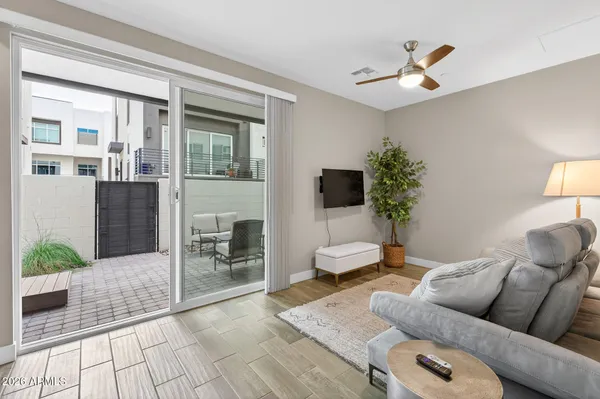 a bedroom with a bed and a cabinets