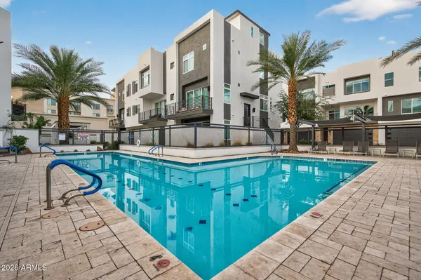 a front view of a multi story building