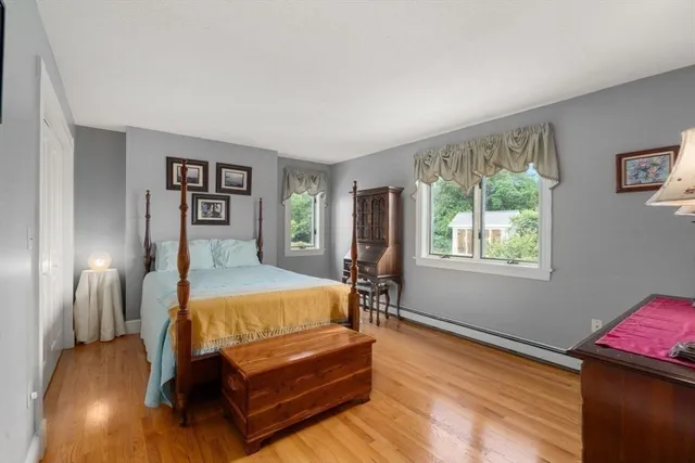 a bedroom with a bed and window