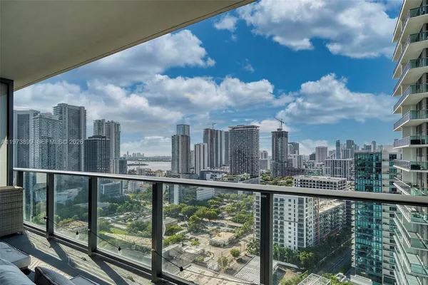 a view of a city from a balcony