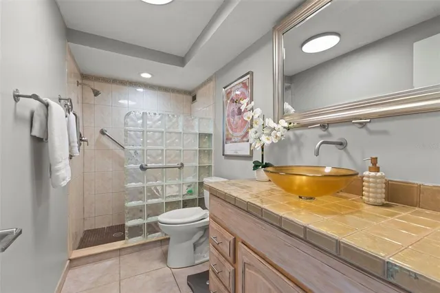 a view of a swimming pool with a lake view