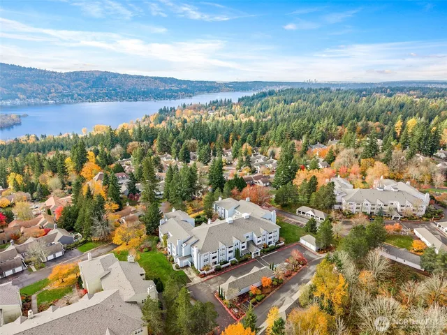 an aerial view of residential building and trees
