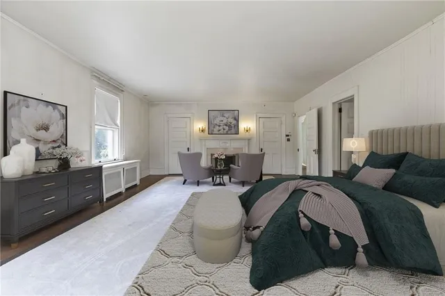 a bed room with a bed and furniture