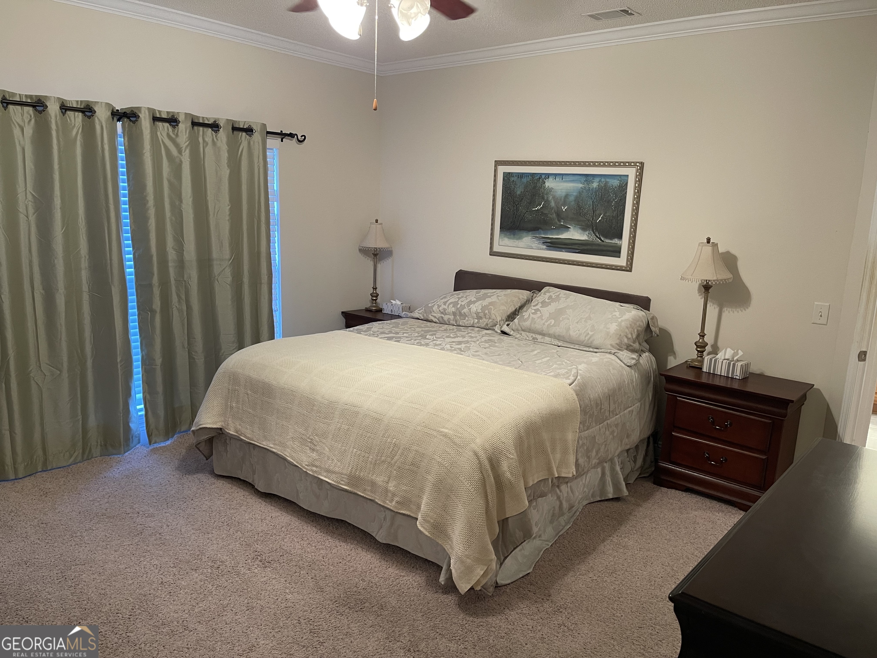 137 Blue Ridge Drive Statesboro, GA 30458 - Photo 12 of 26 a spacious bedroom with a bed and a chandelier