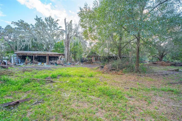a view of a house with a backyard and a tree