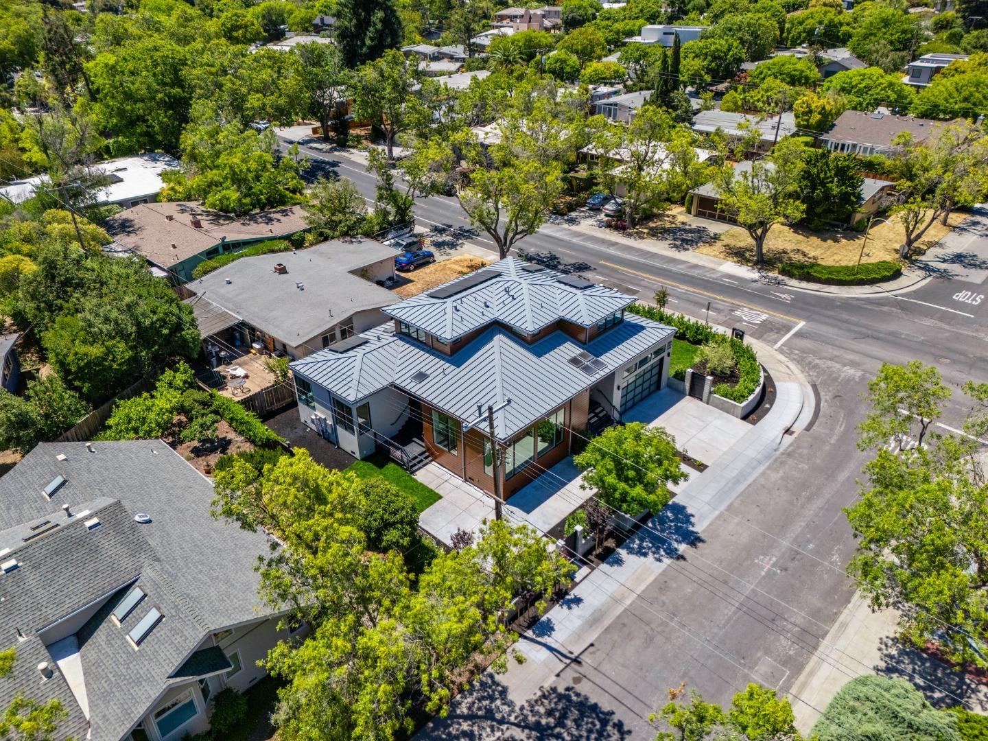3886 Ross Road Palo Alto, CA 94303 - Photo 53 of 60 an aerial view of a house with a garden