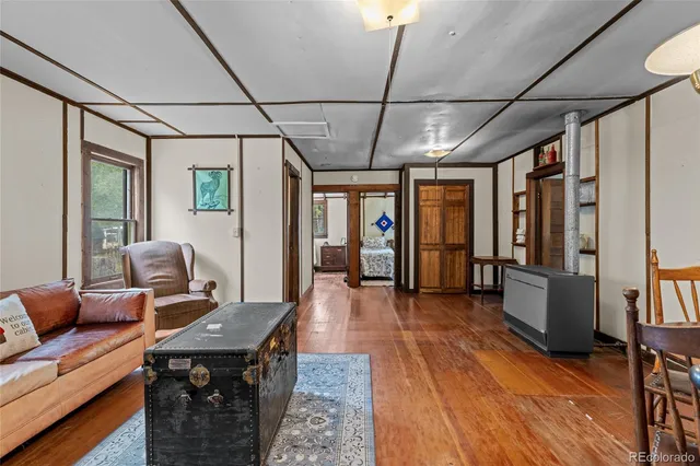 a living room with furniture rug and wooden floor