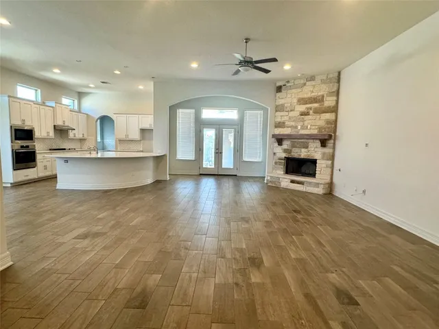 a view of kitchen and windows