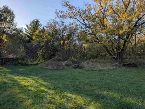 a view of a field of grass and trees