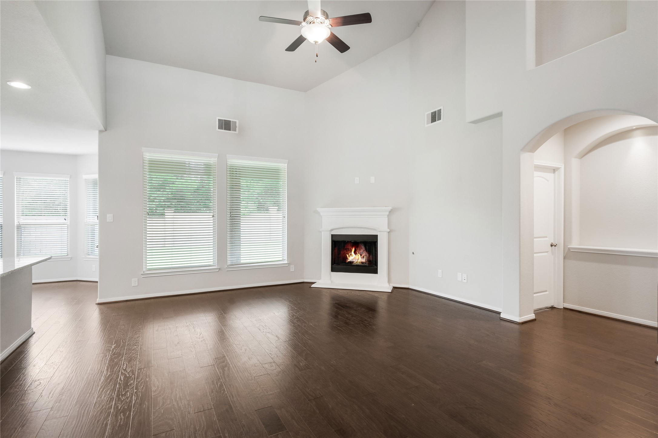 23018 Southern Brk Trail Spring, TX 77389 - Photo 11 of 43 Living room with high ceilings and gas fireplace.