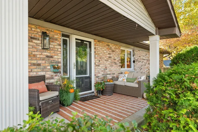 a porch with seating space
