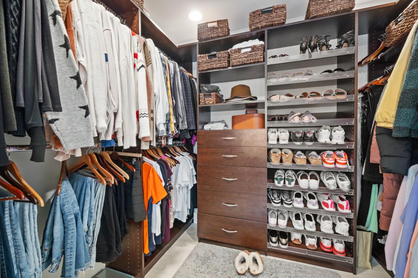 575 Darrell Road Hillsborough, CA 94010 - Photo 36 of 75 a view of walk in closet with clothes and shoes