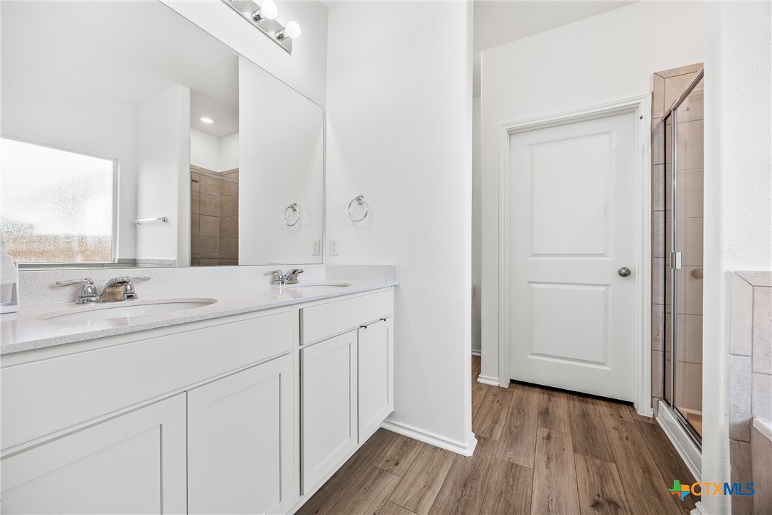 141 Rowdy Yates Way Jarrell, TX 76537 - Photo 12 of 32 a bathroom with a sink and a mirror
