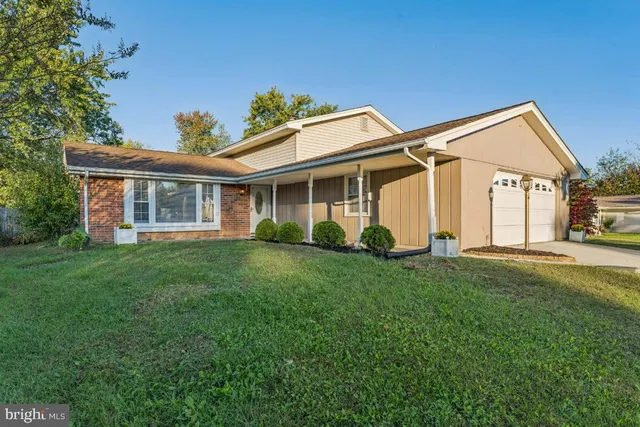 a view of a yard in front of a house with large tree