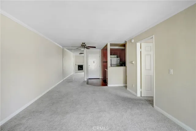 a view of a big room with closet and windows