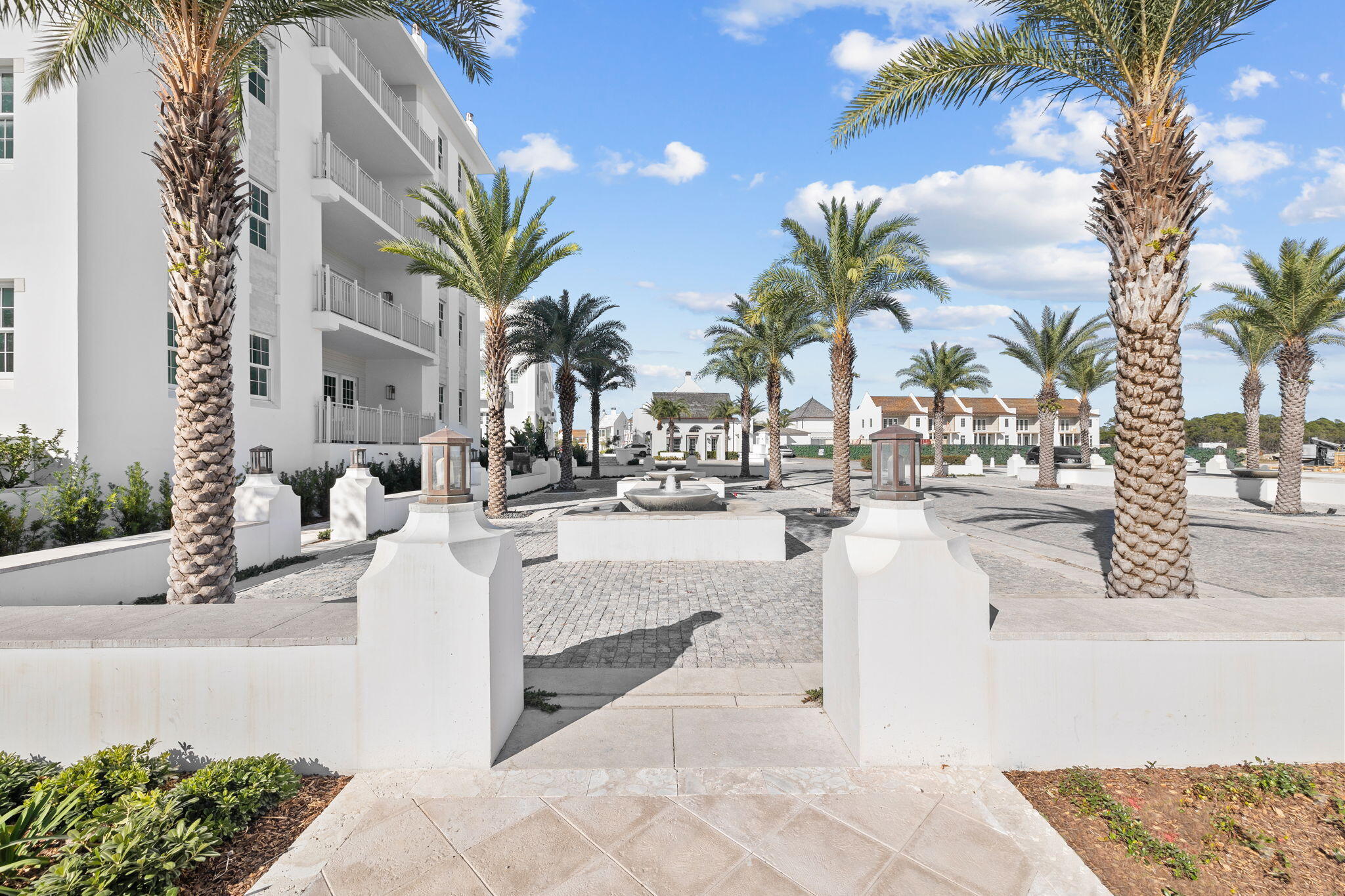 161 Catnap Alley Inlet Beach, Unit M6 Inlet Beach, FL 32461 - Photo 74 of 88 a row of palm trees and swimming pool in the backyard of a house