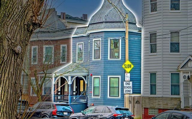 a front view of multiple houses