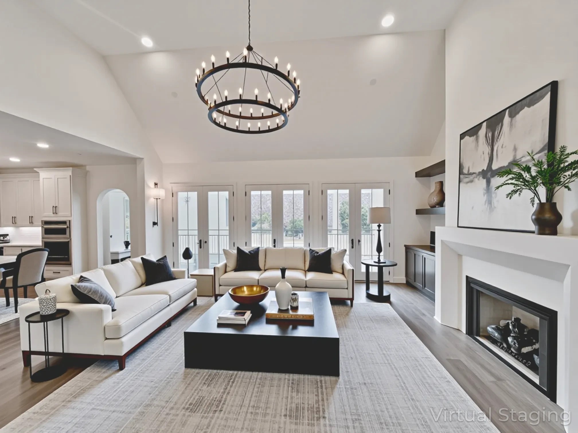 9914 Elland Road Brentwood, TN 37027 - Photo 18 of 64 a living room with furniture chandelier and a fireplace