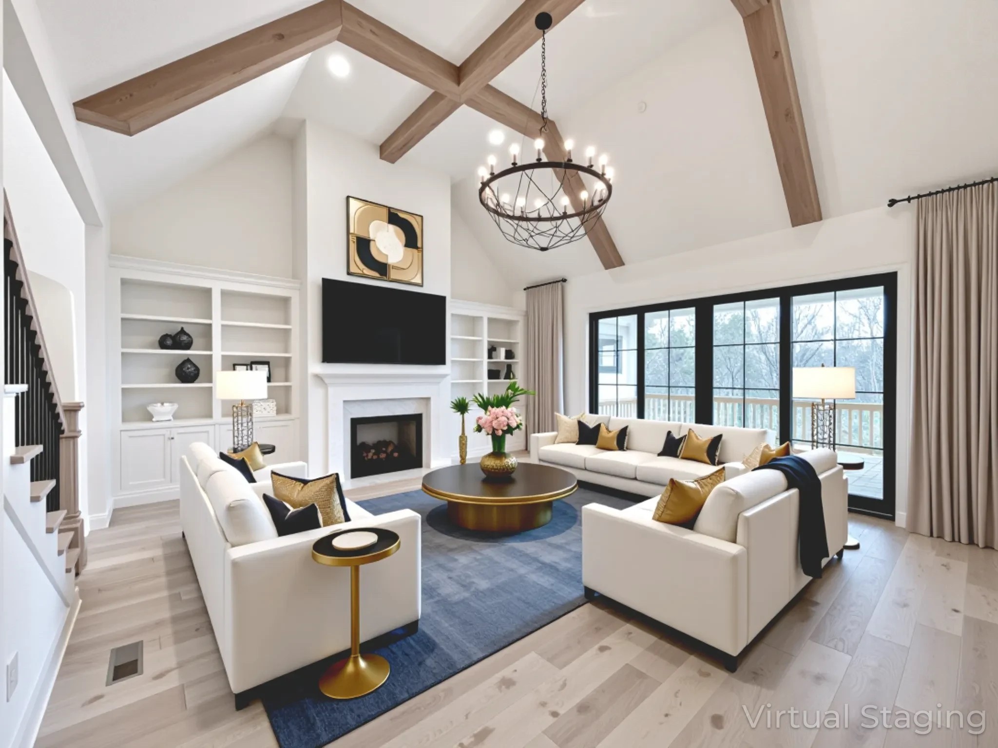 9914 Elland Road Brentwood, TN 37027 - Photo 47 of 64 a living room with fireplace furniture and a large window