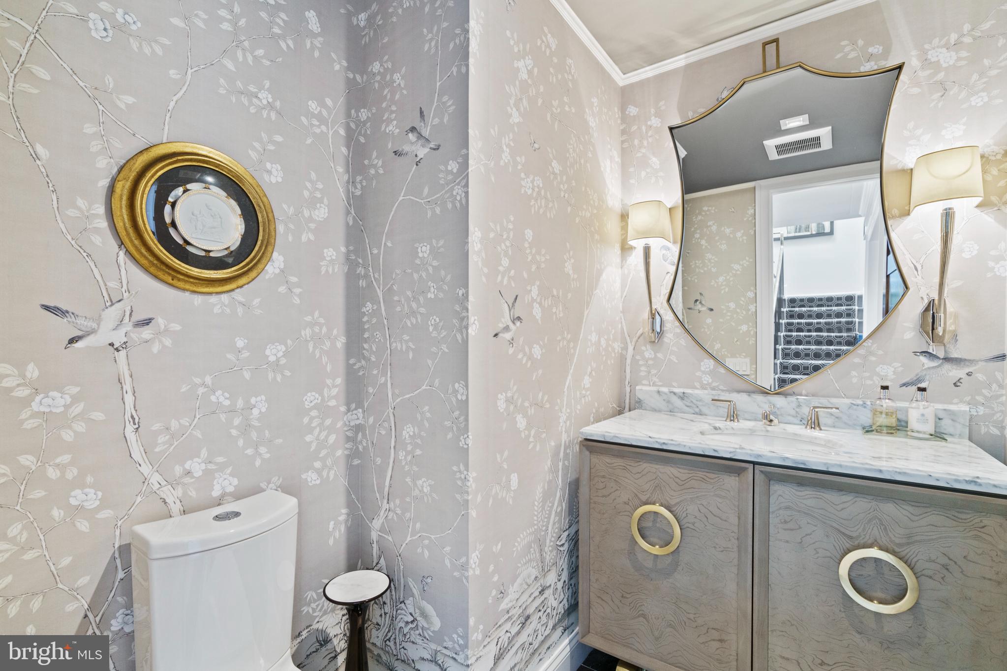 3323 R Street Northwest Washington, DC 20007 - Photo 10 of 54 Powder Room with Paul Montgomery® wallpaper