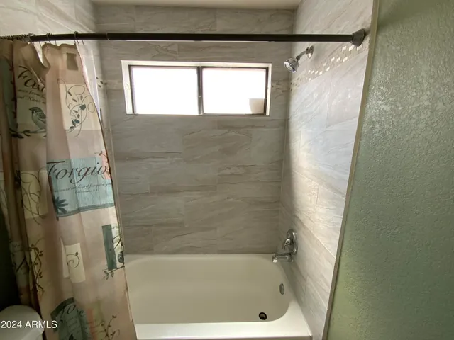 a bathroom with a shower and a bath tub
