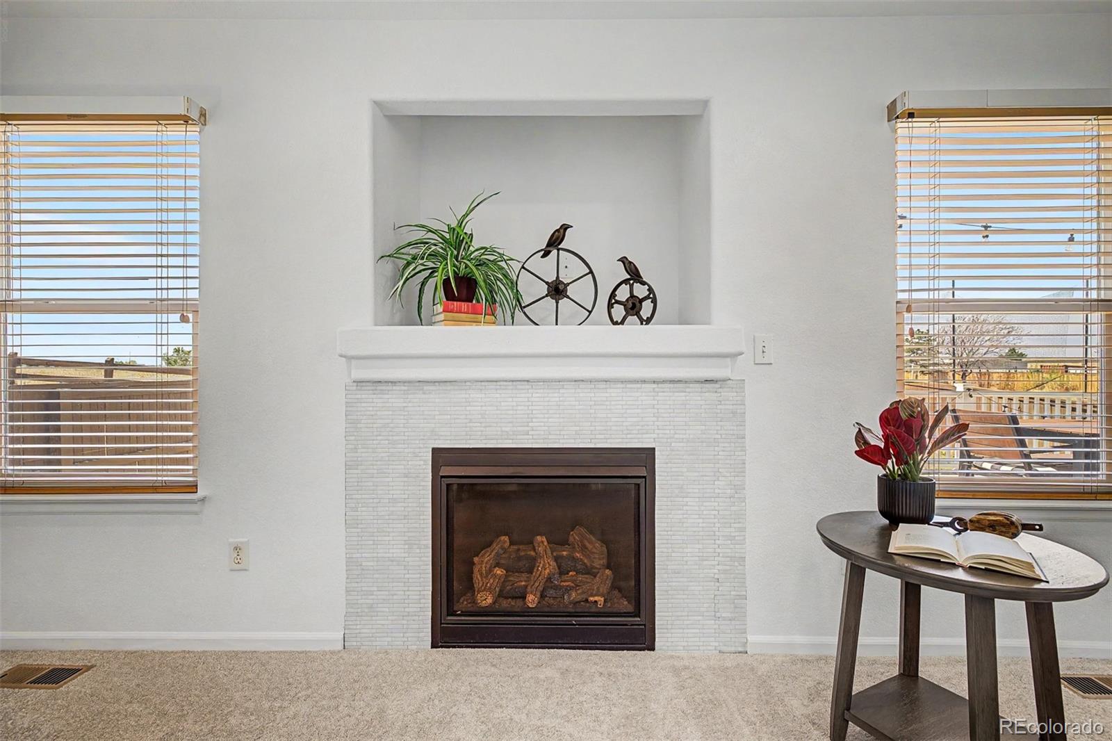 9917 Aftonwood Street Highlands Ranch, CO 80126 - Photo 10 of 48 a living room with furniture and a fireplace