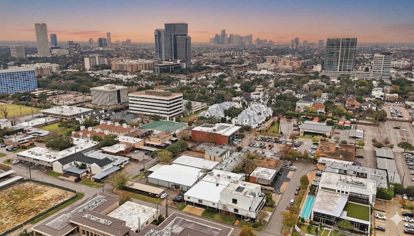 3227 Audley Street Houston, TX 77098 - Photo 4 of 30 an aerial view of a city with lots of residential buildings