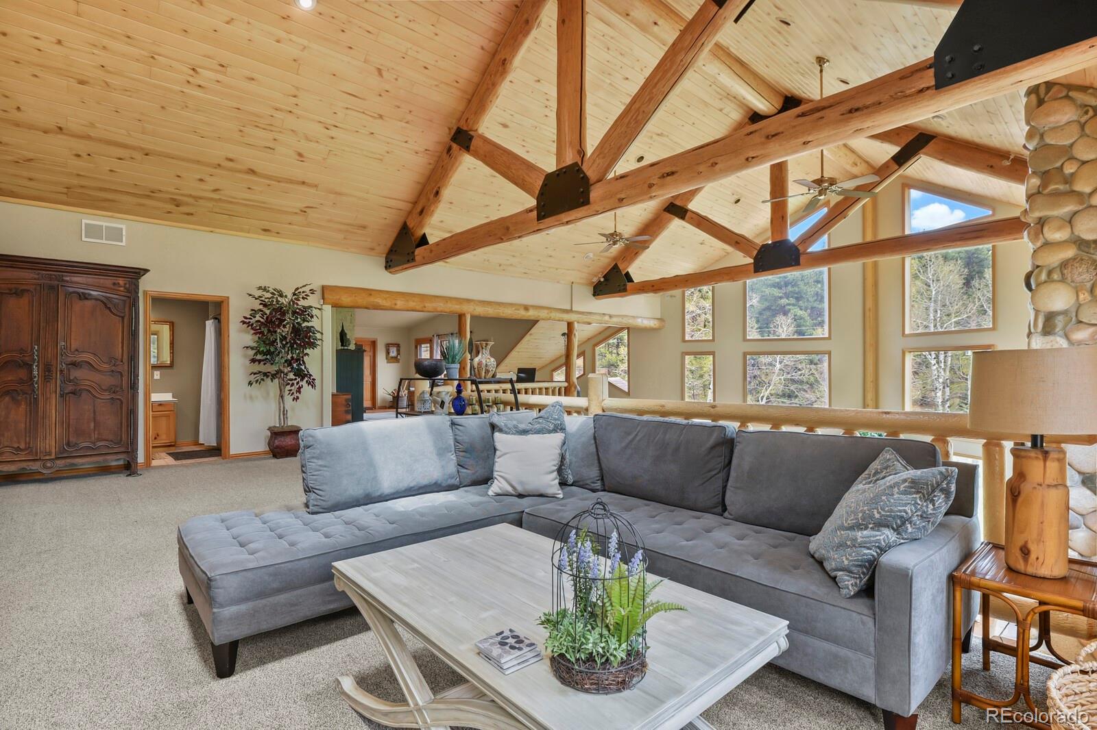 417 Witter Gulch Road Evergreen, CO 80439 - Photo 27 of 50 a living room with furniture and a large window