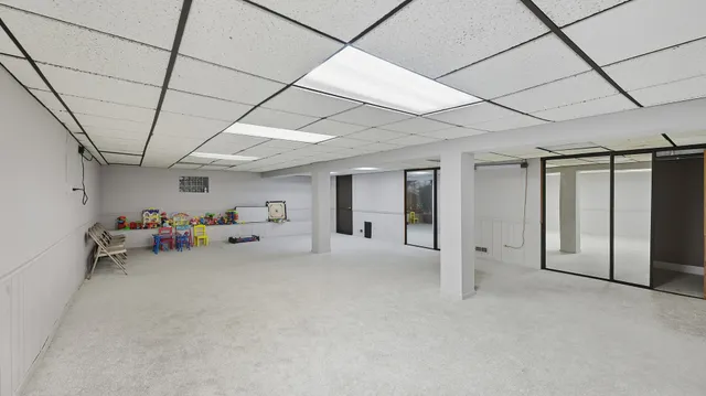 a view of a storage area with racks