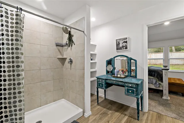 a workspace with furniture and window