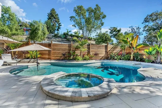 a view of a swimming pool with a patio