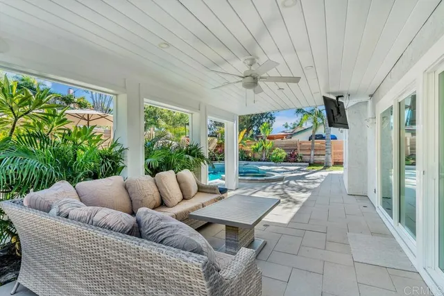 an aerial view of a house with a garden