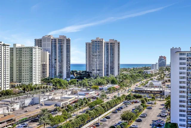 a view of a city with tall buildings