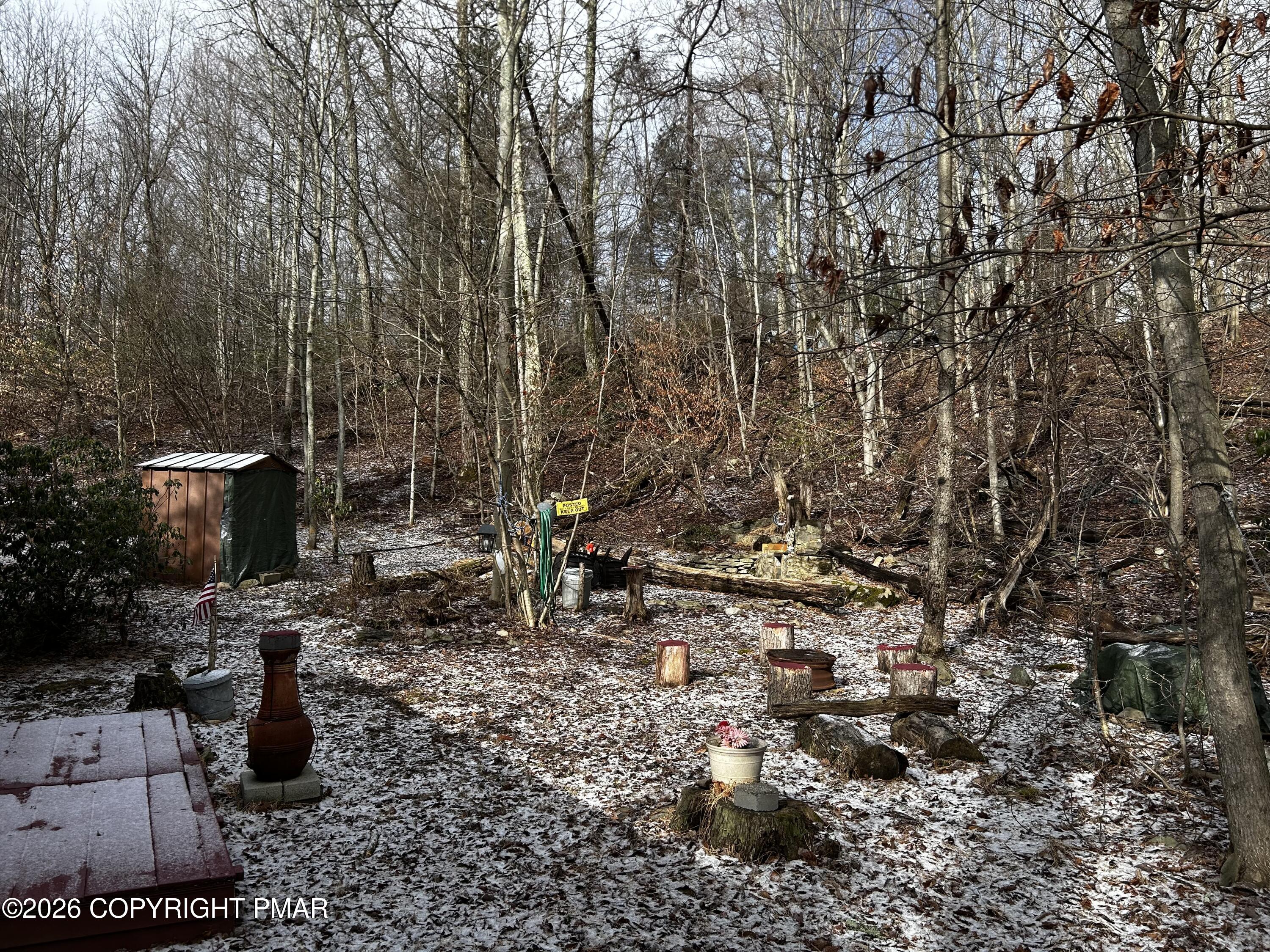 255 Buck Fever Trail Scotrun, PA 18355 - Photo 5 of 27 a view of a backyard with fountain plants and large trees