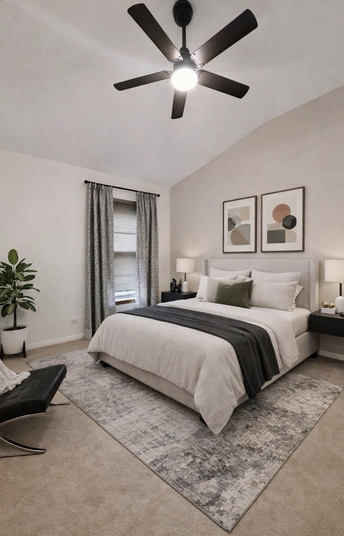 4 Haverton Court Streamwood, IL 60107 - Photo 19 of 30 a bedroom with a large bed and a chandelier