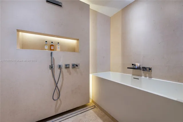 a bathroom with a bathtub