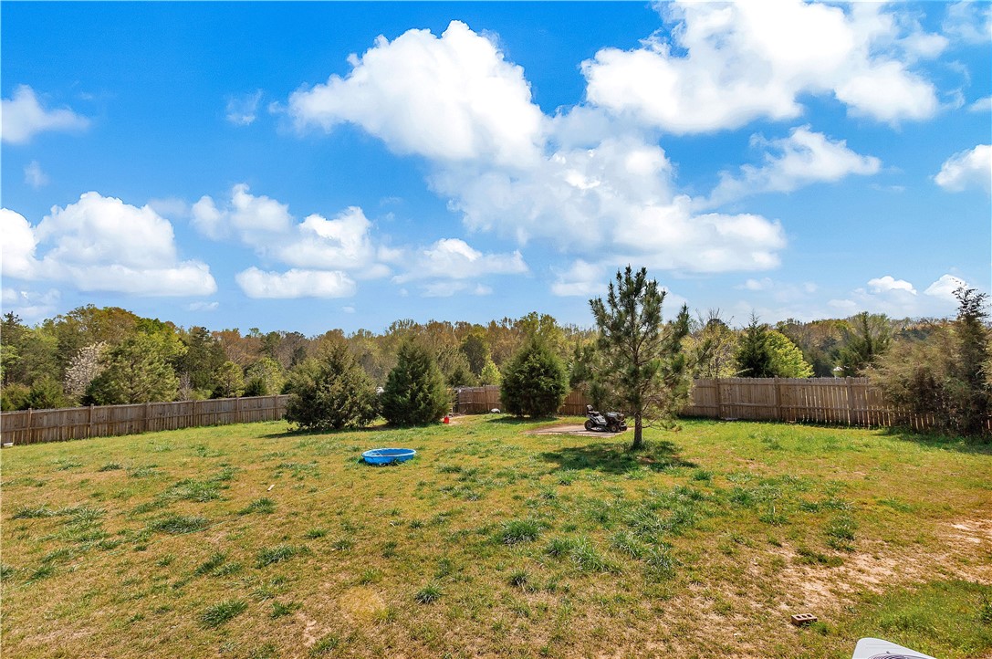 633 Project Road Iva, SC 29655 - Photo 35 of 38 Expansive backyard with a wood fence offering privacy and mature trees framing the scenic view.