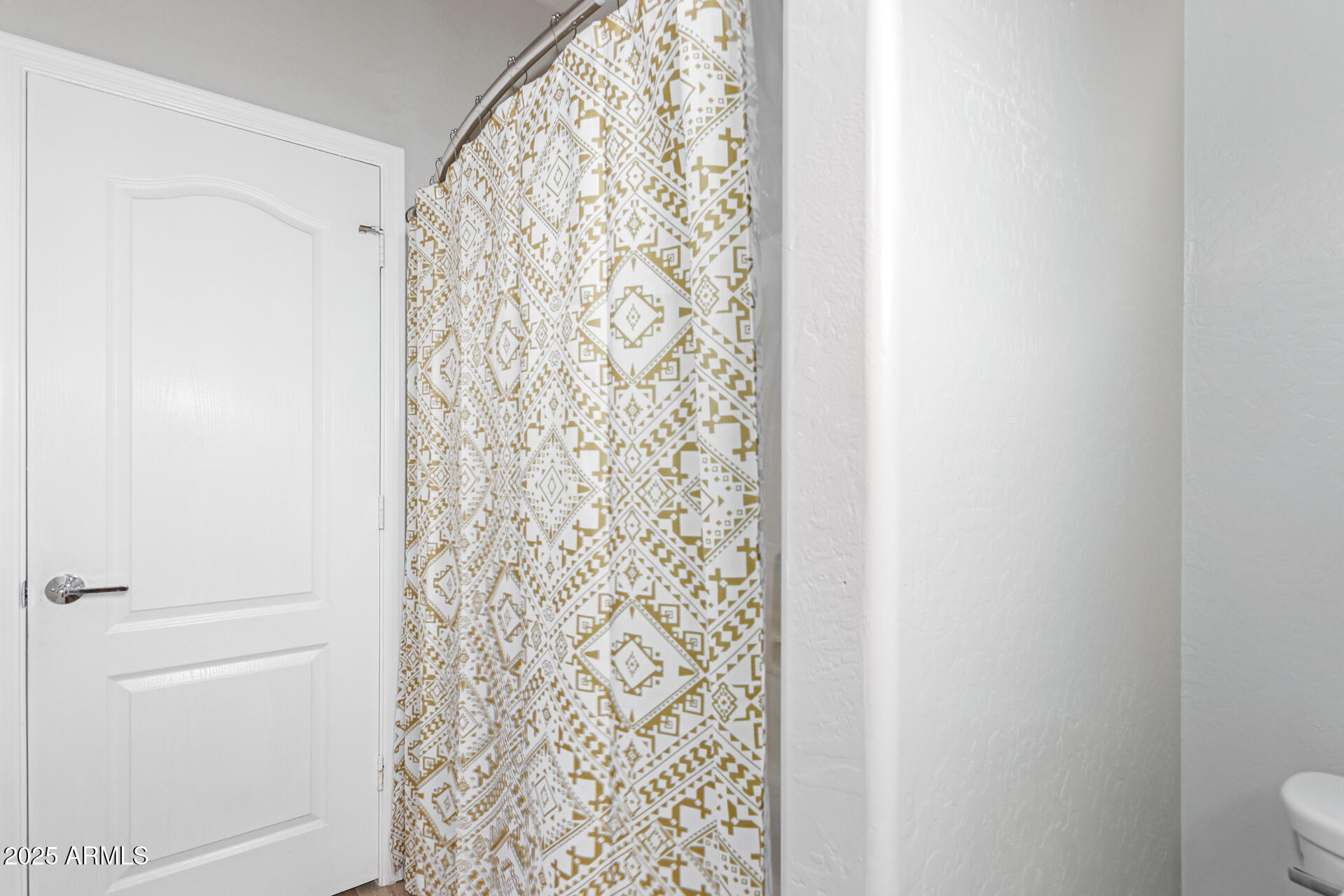 8632 South 10th Lane Phoenix, AZ 85041 - Photo 19 of 31 a bathroom with a shower curtain and a toilet