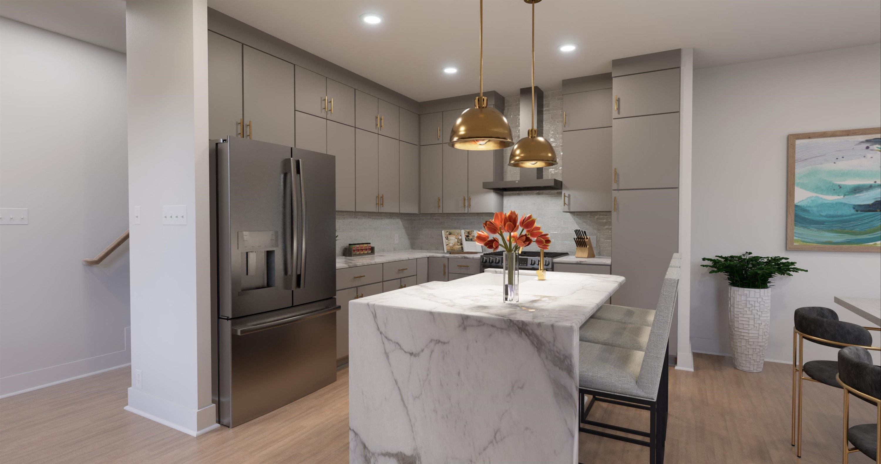 3925 Milltown Ridge Run Raleigh, NC 27612 - Photo 2 of 17 a kitchen with kitchen island a refrigerator and a dining table