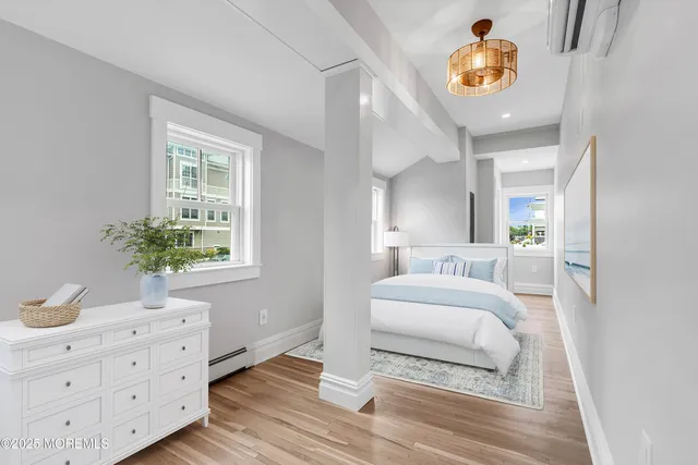 a view of a hallway with painted walls