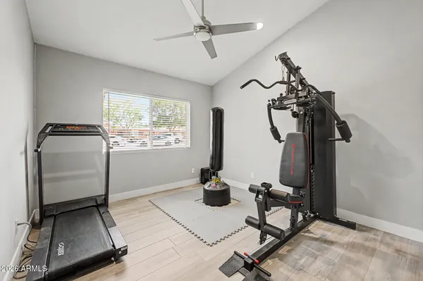 a living room with furniture and a window