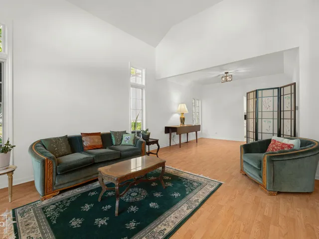 a living room with furniture and a rug