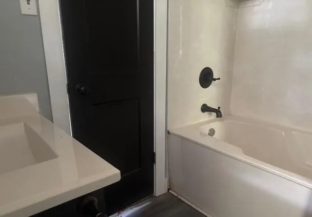 a bathroom with a bathtub