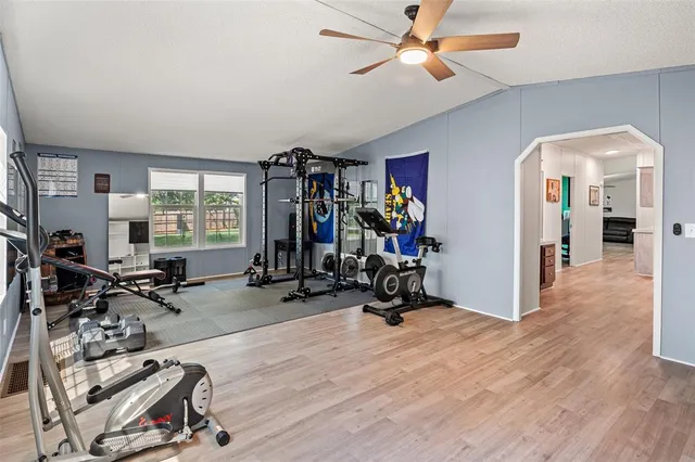 a view of a room with gym equipment