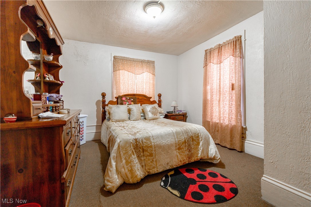900 4th Street Southwest Canton, OH 44707 - Photo 16 of 31 Bedroom with a textured wall, a textured ceiling, and carpet
