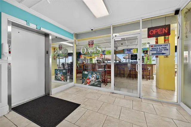 a view of a swimming pool with a hall